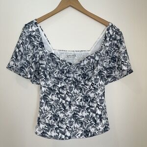 Abercombie & Fitch Size Small Crop Top Floral Smocked‎ Flutter Sleeves